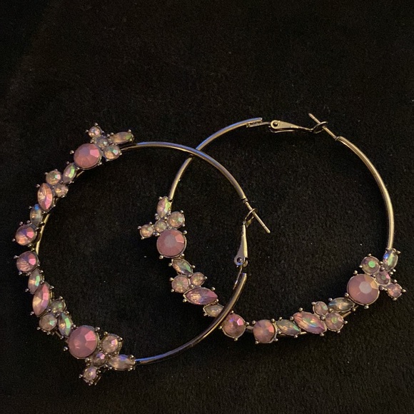 Purple stone large hoop earrings - Picture 2 of 4